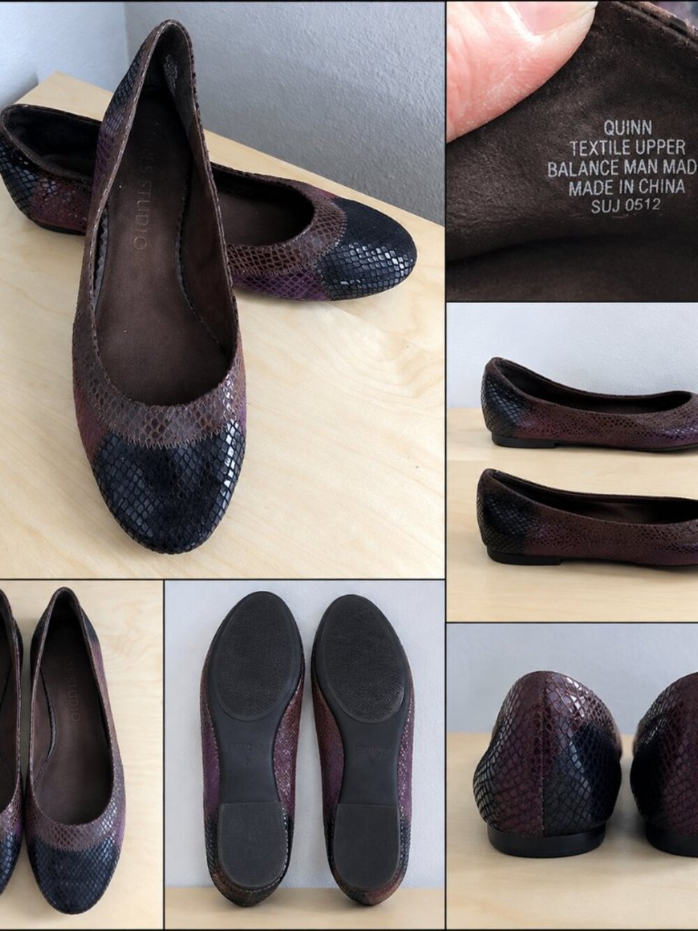 Jones Studio Quinn Snakeskin Ballet Flats Women’s 7.5 Brown Black Purple Flats